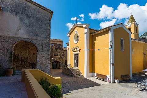 Picturesque mountain village overlooking the sea, Sainte-Agnès, near Menton, Cote d'Azur,