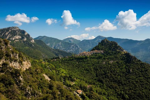 Picturesque mountain village overlooking the sea, Sainte-Agnès, near Menton, Cote d'Azur,