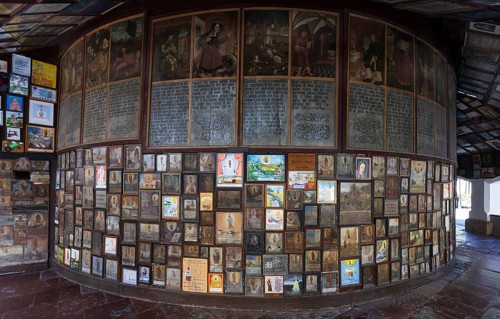 Votive plaques in the walkway around the Chapel of Grace, Kapellplatz, place of pilgrimage,