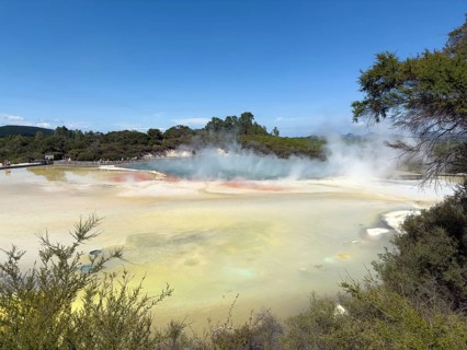 Champagne Pool at the Waiotapu Thermal Track in the colourful geothermal area of Waiotapu Thermal