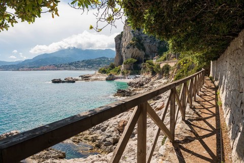 Hiking trail by the sea, Menton, Alpes Maritimes, Provence Alpes Cote d'Azur, French Riviera, South