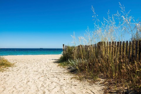Sandy beach beach, Plage de Tahiti, Saint Tropez, Var, French Riviera, Provence-Alpes-Cote d'Azur,