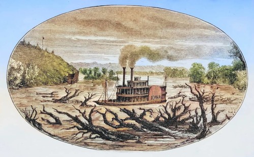 Paddle steamer on the upper Missouri in the 1870s, America, digital reproduction from American