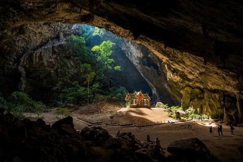 Temple in a stalactite cave, Phraya Nakhon Cave, Khao Sam Roi Yot National Park, Hua Hin, Prachuap
