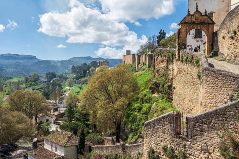 Tower and city wall, early spring, Ronda, Andalusia, Spain