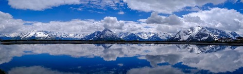 Mountain lake with alpine panorama, snow pond Finkenberg, Penken, Mayrhofen, Zillertal, Tyrol,