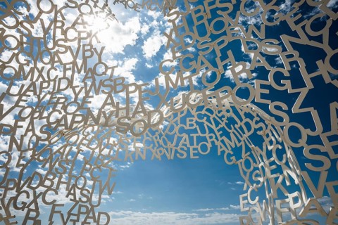 Sculpture made of letters, Le Nomade, artist Jaume Plensa, Antibes, Provence Alpes Côte d'Azur,