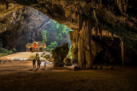 Temple in a stalactite cave, Phraya Nakhon Cave, Khao Sam Roi Yot National Park, Hua Hin, Prachuap