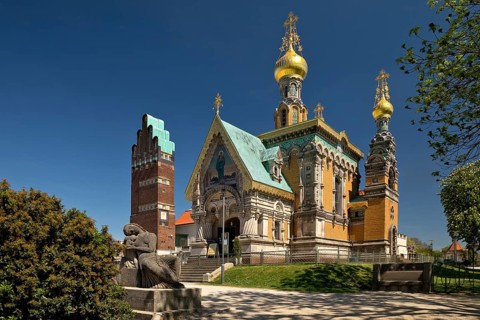 Wedding Tower and Russian Chapel, Mathildenhöhe, UNESCO World Heritage Site, Darmstadt, Hesse,