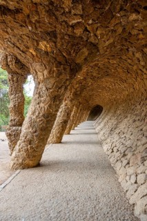 Colonnaded footpath, Park Gueell, Antonio Gaudi architect, Unesco World Heritage Site, Gracia