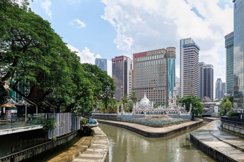 Skyscrapers along the River of Life, the rejuvenated waterfront of Klang River, Kuala Lumpur,