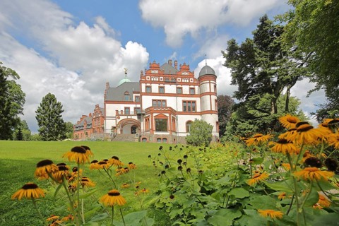 Wiligrad Castle built in 1898 on Lake Schwerin, Lübstorf, Mecklenburg Lake District,