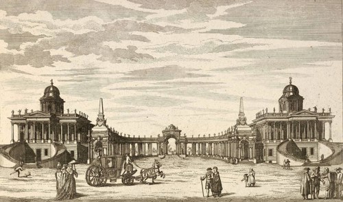 Colonnade of the royal palace near Potsdam, Germany, around 1880, digitally restored reproduction