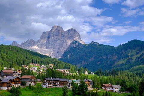 Santa Fosca, with Monte Pelmo, near Selva di Cadore, Dolomites, Trentino, Italy