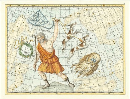 Sign of the zodiac, bear guardian, hunting dogs, hair of Berenice, star chart, universe, astrology,