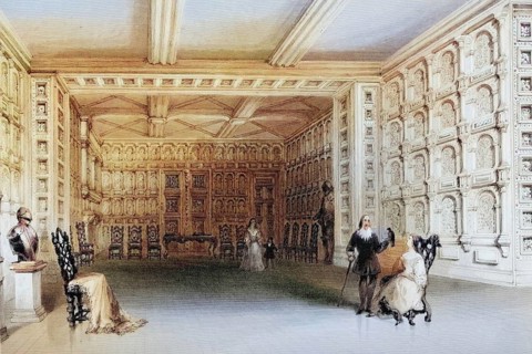 Interior of a room in Malahide Castle, County Wicklow, Ireland, from the Scenery and Antiquities of