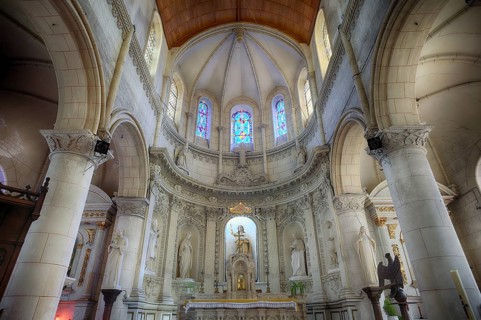 Interior view, choir, altar, Église Saint Martin church, Yport, Normandy, Seine-Maritime, France