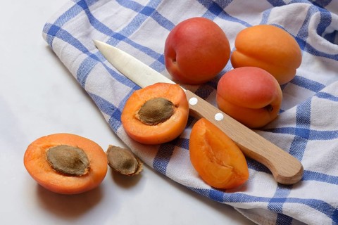 Apricot, sliced apricots on cloth, Prunus armeniaca