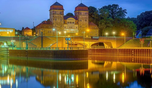 Slaughter sluice illuminated Minden Germany