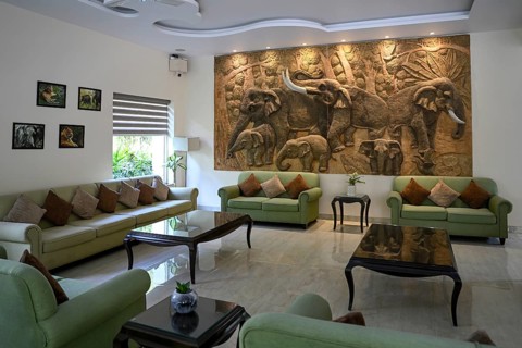 Lobby of Resort De Coração, near Ramnagar, Corbett National Park, Uttarakhand State, India