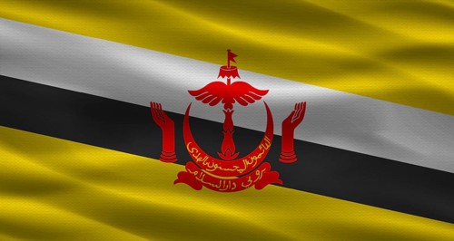 Brunei flag with fabric texture. Realistic flag of Brunei waving