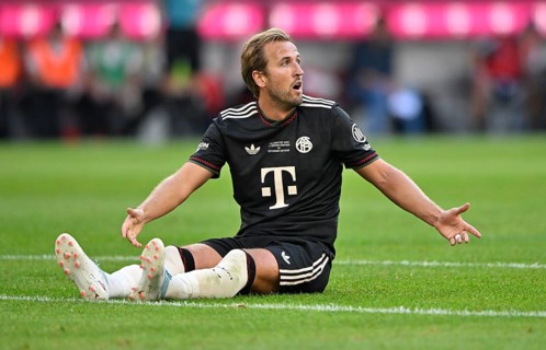 Harry Kane FC Bayern Munich FCB (09) action on the ground, angry, demands penalty, gesture gesture