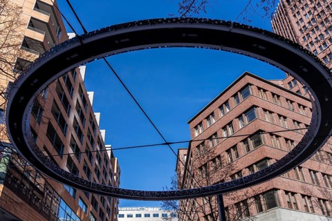 Round street lighting at Potsdamer Platz, Alte Potsdamer Straße, Berlin, Germany