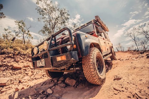 Landrover Defender four-wheel drive vehicle in the Australian outback
