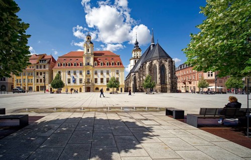 Baroque town hall, Protestant late Gothic St. Mary's Church, town church, and Mohren Pharmacy,