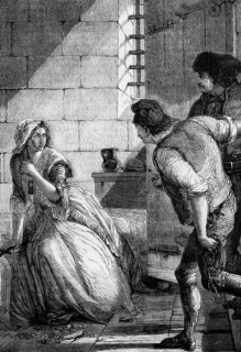 Marie Antoinette leaves prison in front of being driven through Paris in an open cart to her