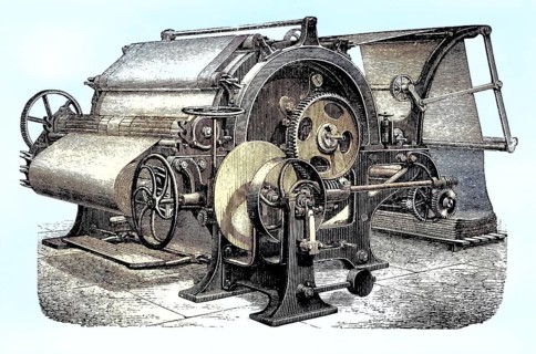 Finishing machine, steam drying machine, coloured wood engraving, reproduction of a model from ca