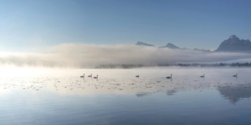 Sunrise at Lake Hopfensee near Füssen, with the Tegelberg massif and the Säuling behind it,