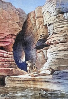 The Leatherstocking Cave on Hudson Island near Glens Falls, USA, coloured wood engraving,
