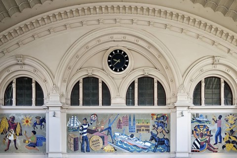Wall mosaic from the 1950s in the reception hall, advertising space for Martin Brinkmann AG, Bremen