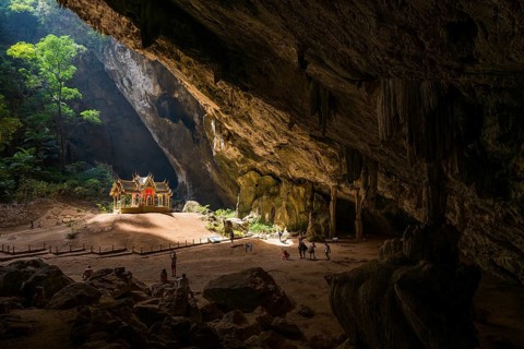 Temple in a stalactite cave, Phraya Nakhon Cave, Khao Sam Roi Yot National Park, Hua Hin, Prachuap