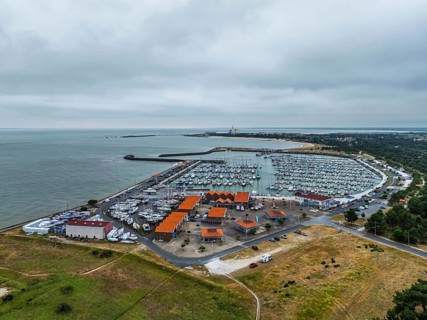 Marina in Le Verdon-sur-Mer from a drone, Nouvelle-Aquitaine, Gironde, France, EuropeLe