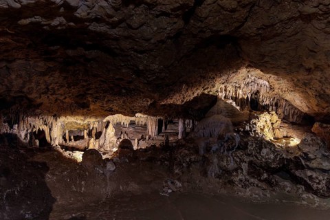 Limestone rock formations in a cave at Florida Caverns State Park in the Florida panhandle near