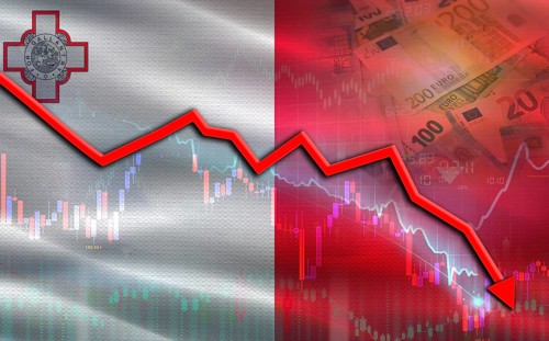 Malta financial fall on economy market. Malta financial crisis on economic graph