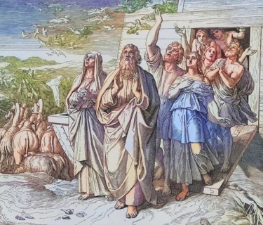 Biblical story, Noah leaves the ark, digitally enhanced reproduction of a wood engraving by Julius