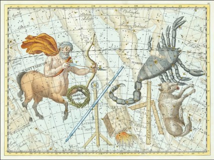 Zodiac sign, constellation, star chart, universe, astrology, horoscope, after Johann Elert Bode (19