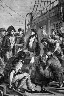 Sailors of the Royal Navy complain about rations and conditions in front of the Nore Mutiny of