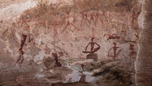 Depictions of people on a rock slab, petroglyphs, rock engravings, Twyfelfontein, Kunene, Namibia