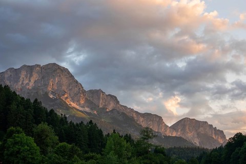 Sunrise at Maria Gern with a view of the Untersberg massif