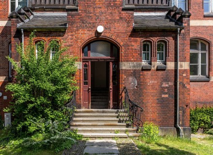Historic brick building on the grounds of the Charité Campus Mitte, Berlin, Germany