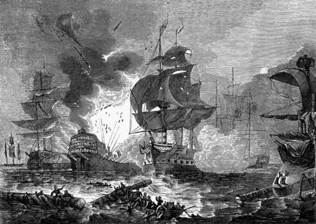 The Battle of the Nile, a major naval battle between the British and French fleets in the Bay of
