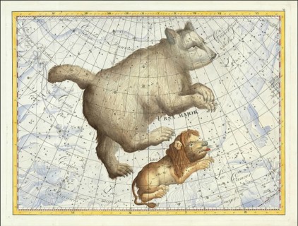 Sign of the Zodiac, Great Bear, Leo, star chart, universe, astrology, horoscope, after Johann Elert