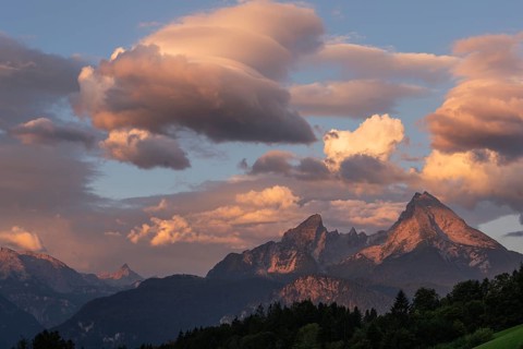 Gigantic sunrise near Maria Gern with a view of the Watzmann