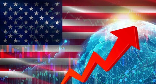 Global financial growth with USA flag. Financial growth with US flag on economic background