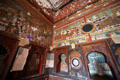 Wall paintings in the Garh Palace or Rajput Palace, Bundi, Rajasthan, India