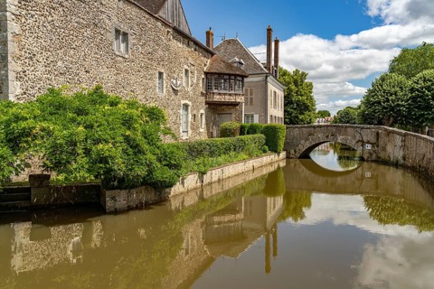Moat in the old town of Bonneval, Centre-Val de Loire, France